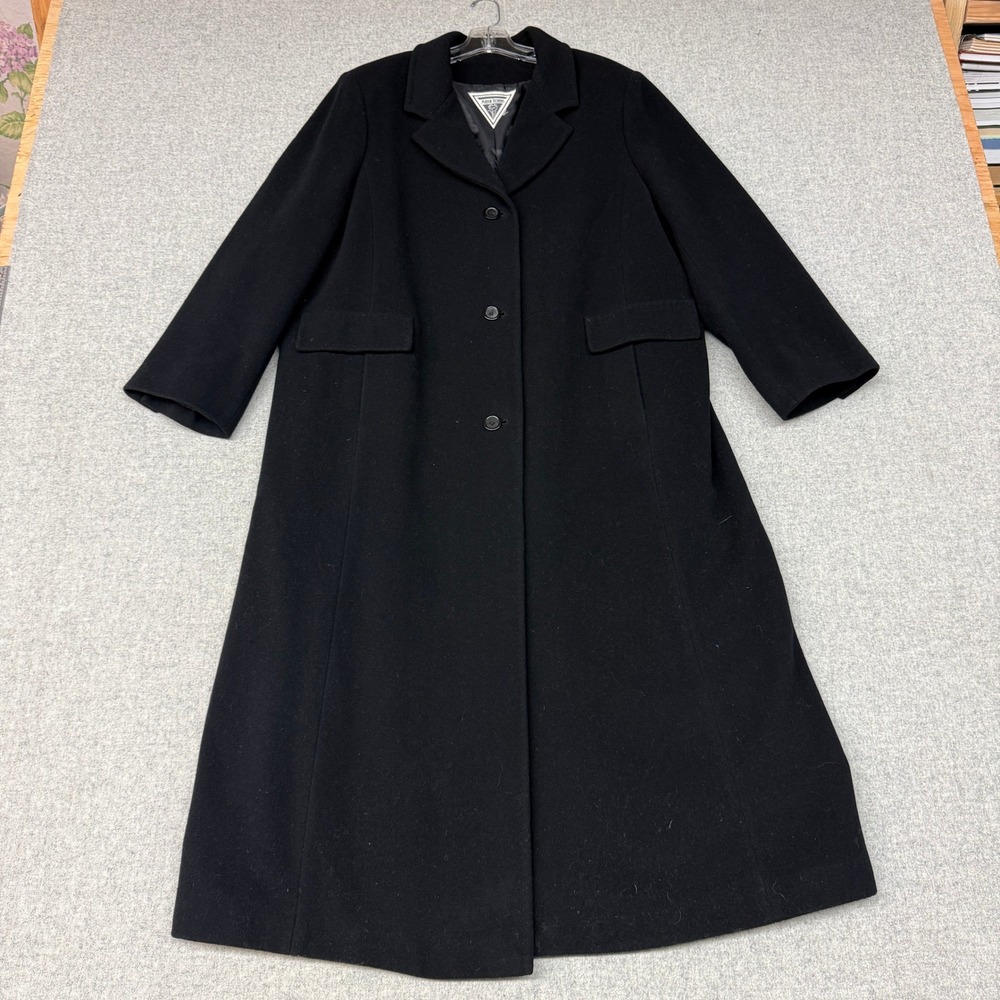 Marvin Richards Wool Cashmere Coat 14 Black Long Trench Overcoat Button 1561
